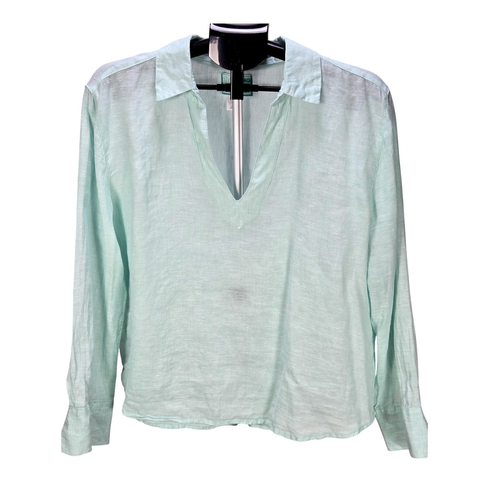 Women's Calypso St. Barth Medium Mint 100% Linen V-Neck Long Sleeve Tunic Resort